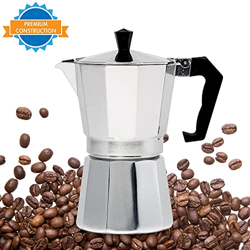 Primula Classic Stovetop Espresso and Coffee Maker, Moka Pot for Italian and Cuban Café Brewing, Greca Coffee Maker, Cafeteras, 6 Espresso Cups, Silver