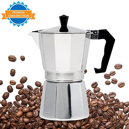 Primula Classic Stovetop Espresso and Coffee Maker, Moka Pot for Italian and Cuban Café Brewing, Greca Coffee Maker, Cafeteras, 6 Espresso Cups, Silver