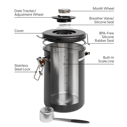 Veken Coffee Canister with Window,Airtight Stainless Steel Container,Home Kitchen Food Storage Organizers for Grounds,Beans,Espresso,Rice,Tea,Sugar,Cereal, Flour,Scoop,Bar Accessories,Gifts,22OZ,Black