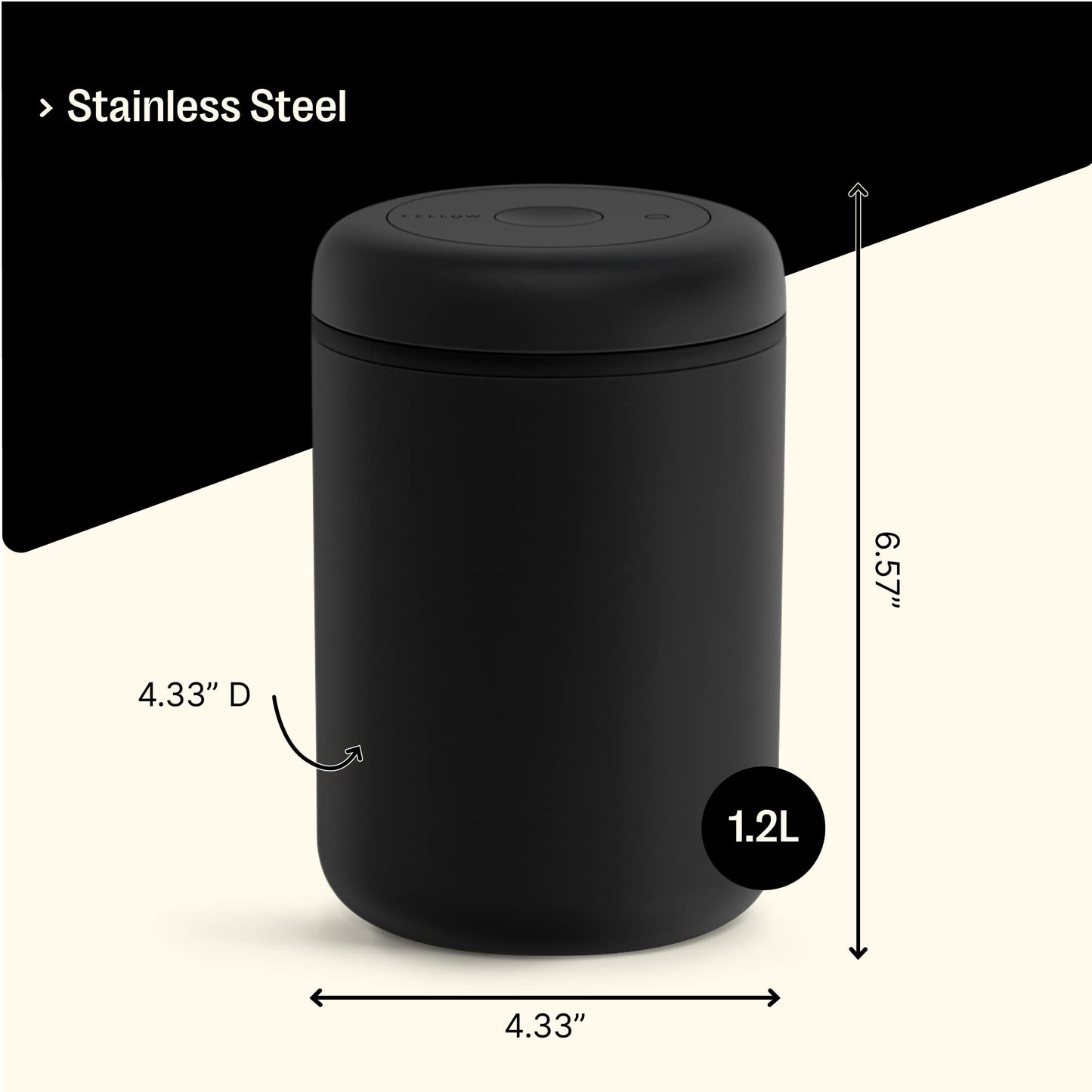 Fellow Atmos Vacuum Coffee Canister & Food Storage Container - 1.2 Liter Canister holds up to 16 oz of Coffee Beans - Airtight Food Storage Containers -1.2 Liter - Matte Black