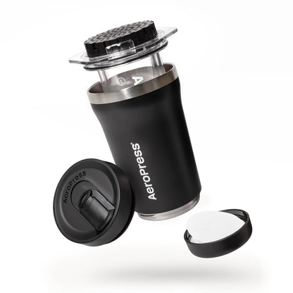 AeroPress Go Plus, Small Portable Coffee Maker Kit, Travel, Camping & Office, All-in-One French Press, Pour-Over & Espresso Style Manual Brewer, 2 Min Brew for Less Bitterness, More Flavor, Black