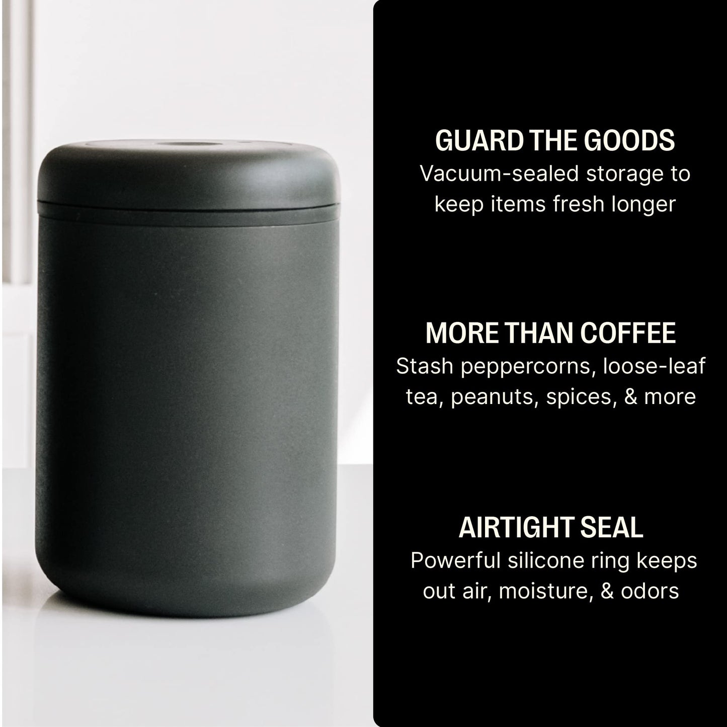 Fellow Atmos Vacuum Coffee Canister & Food Storage Container - 1.2 Liter Canister holds up to 16 oz of Coffee Beans - Airtight Food Storage Containers -1.2 Liter - Matte Black