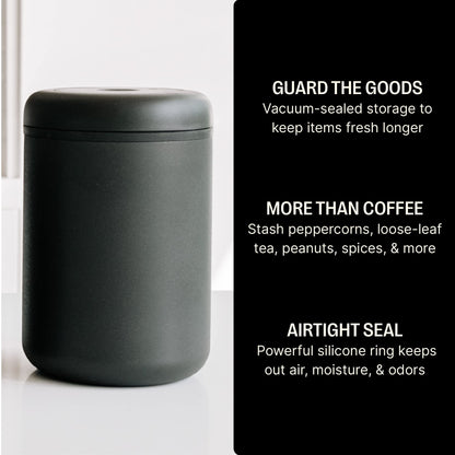Fellow Atmos Vacuum Coffee Canister & Food Storage Container - 1.2 Liter Canister holds up to 16 oz of Coffee Beans - Airtight Food Storage Containers -1.2 Liter - Matte Black