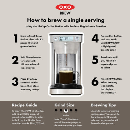 OXO Brew 12-Cup Coffee Maker With Podless Single-Serve Function,Silver